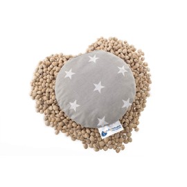Medi Partners Cherry Stone Cushion Heat Cushion Grain Pillow for Babies 180 g Round 15 cm Eco Natural 100% Cotton Heat + Cold Therapy Massage Therapy (White Stars with Grey)