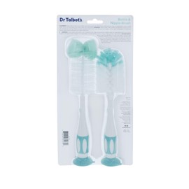 Dr. Talbot’s Bottle and Nipple Brush, Soft Nylon Bristles, Sponge Top, Handle with Suction Base, 2 pack, Aqua