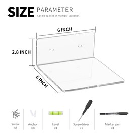 Hexsonhoma 6 Inches Clear Small Wall Shelves, Acrylic Floating Shelf for Small Space, Acrylic Display Ledges for Funko Pop Figures, Home Décor, Plants, Smart Speaker, Digital Clock, 4 Pack