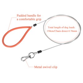 Chew Proof Dog Lead, Durable Metal Rope Lead, Chew Resistant Stainless Steel Wire Rope Metal Dog Leash Dog Chain Lead with Handle for Small Medium Dogs (#2, 2M)