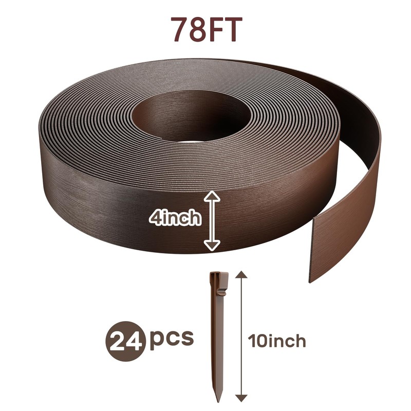 AGTEK 78FT Plastic Landscape Edging Coil Kit, 4 inch High