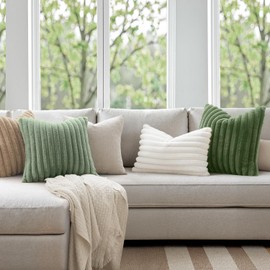 MIULEE Faux Fur Decorative Throw Pillow Covers 18x18 Inch Set of 2, Modern Spring Home Decor Soft Plush Couch Pillows Cozy Fluffy Cushion Covers for Sofa Bed Sage Green