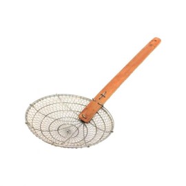 TrueCraftware- 8” Coarse Mesh Skimmer Galvanized Steel with Natural Bamboo Handle- Spider Strainer Ladle Kitchen Frying Food Pasta Spaghetti for Cooking and Frying Pasta Strainer Spoon
