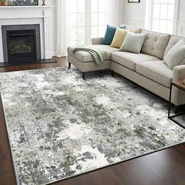 Enqinar Modern Abstract 4x6 Rug, Washable Area Rug for Living Room, Non Slip Foldable Low Pile Stain Resistant Carpet for Bedroom Dining Room Bedside Dorm Nursery Decor, Green