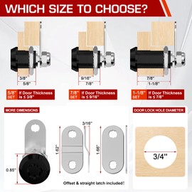 WEDM789 Tubular Cam Lock,RV Storage Locks,Tool Box Locks,Cabinet Locks with 7/8" Cylinder,Keyed Alike 4 Pack with 8 Keys.（Black）