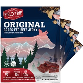 Field Trip Grass Fed Beef Jerky, Healthy Gluten Free Snacks, All Natural, High Protein Snack with No Nitrates, 2.2 Ounce Bag, 4 Pack, Original