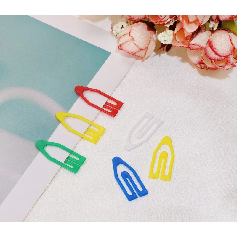Tupalizy 50PCS Plastic Paper Clips Bookmarks Smooth Colored Paperclip Clamp