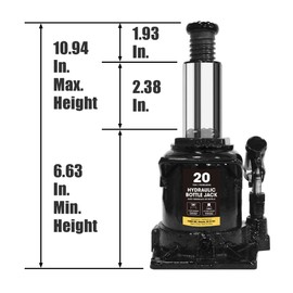 BIG RED Torin Hydraulic Stubby Low Profile Car Bottle Jack for Auto Repair and House Lift, 20 Ton (40,000 LBs) - Black