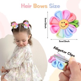 NCMAMA 6PCS Hair Bows for Girls with Smile Face Colorful Flower Hair Bow Clips Rainbow Hair Accessories with Alligator Clips for Girls Teen Kids Toddler Children