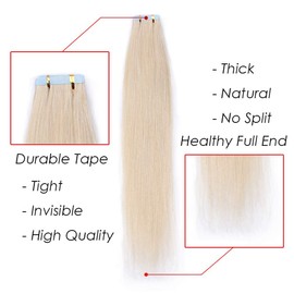 Tape in Hair Extensions Human Hair 40pcs #70 Bleach White 100% Remy Real Hair Extension (22inch-100g)