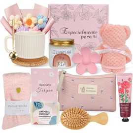 Regalos de cumpleaños para mujeres: 13 conjuntos de cestas de regalo únicas creadas exclusivamente para mujeres. Regalos especiales para madres, hermanas, mejores amigas, esposas y novias. Perfectos para San Valentín, Navidad y el Día de la Madre (Rosa)