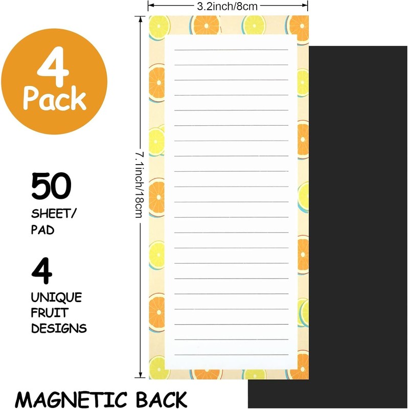 4 Pack Magnetic Notepads for Refrigerator, Grocery List Magnet Pad