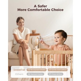 SWEETFULL Baby Stroller Fan - 4000mAh Rechargeable 4-Speed Quiet with LED Display & Night Light, Mini Portable 360° Clip On Safe Fan for Car Seat, Crib, Travel - Brown
