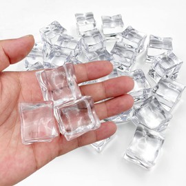 zalati Artificial Ice Cubes 20pcs Acrylic Reusable Faux Ice Cubes High Clear for Props Photography Bar Ice Cream Shop Decoration - 30mm