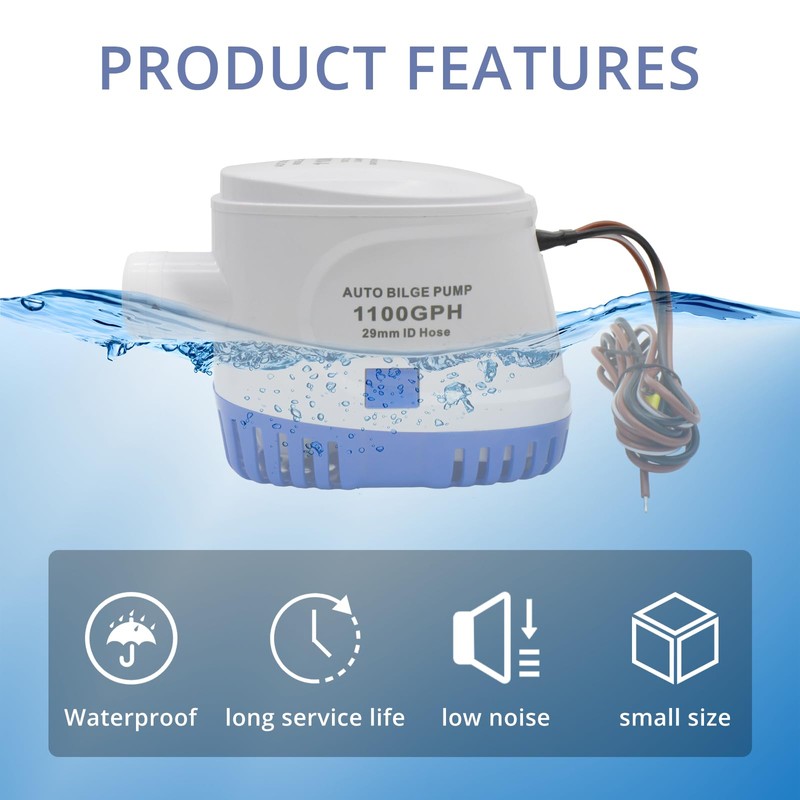 HUIXHAO 1100GPH 12V Auto Bilge Pump, Marine Automatic Bilge Pump