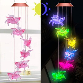 ME9UE Solar Fly Pigs Wind Chimes, Outdoor Waterproof Mobile Romantic LED Multi Color-Changing Solar Sensor Powered Lights for Home, Yard, Night Garden, Party, Valentines Gift, Festival Decor