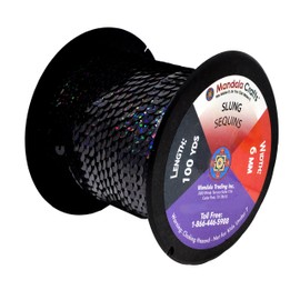 Mandala Crafts 6mm Flat Gold Silver Black Red Blue Trim Paillette Spangle Sequins String Ribbon Roll, 100 Yards (One Holographic Roll 100 Yards, Black)