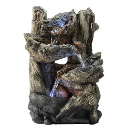 Alpine Corporation - 14" Tall Indoor Tiered Log Tabletop Fountain with LED Lights - Cascading Waterfall, Relaxing Ambiance for Home and Office Decor