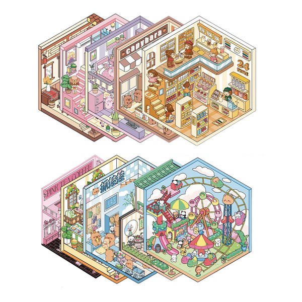 TPZORJX 10 Sets 3D House Stickers, sticker scene,Miniatur Haus Sticker