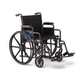 Medline Comfortable Folding Wheelchair with Swing-Back Desk-Length Arms and Swing-Away Footrests, 20”W x 16”D Seat