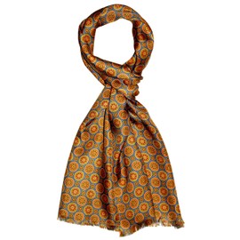 Lorenzo Cana Elegant Men's Scarf 100% Silk in Harmonious Colours Printed Double Layer Silk Scarf Silk Scarf Trend Style 30 cm x 160 cm 8920311, Gold Medium Blue
