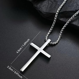 BLUE HOPE Stainless Steel Cross Pendant Necklace for Men & Women - Elegant 24-Inch Silver Chain | Stylish Cross Jewelry Gift for All Occasions