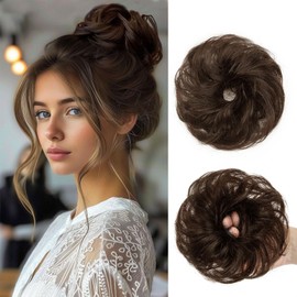 SPIKFN Messy Bun Hair Piece 100% Human Hair #2 Dark Brown Curly Wavy Updo Chignon Ponytail Hair Extension Scrunchies Messy Buns Hair Pieces for Women