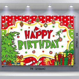 Merry Grinchmas - Banner de decoración de feliz cumpleaños, Navidad, fiesta de cumpleaños, decoración de fotografía para niños, fiesta de cumpleaños, decoración de fiesta, suministros de decoración de