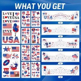 DAGEDA 4th of July Tattoo Sticker,10 Sheets 4th of July Face Freckles and 10 Sheets Tattoo Patriotic Stickers,USA Flag Red White and Blue Stickers,Independence Day Patriotic Accessories