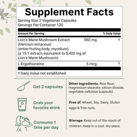 Micro Ingredients Lions Mane Supplement Capsules, 240 Veggie Capsules with L-Ergothioneine, 4 Month Supply | Brain, Energy, & Immune Health Support | Non-GMO
