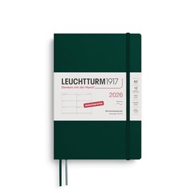 LEUCHTTURM1917 372560 Weekly Planner Medium (A5) 2026, 12 Months, Soft Cover, Forest Green, German