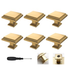 Wondora 6-Piece Aluminium Square Cabinet Handles Gold with Screws 1 Screwdriver for Handles for Kitchen Cabinets, Cupboard Door Knobs, Drawer Knobs, Door Knobs, Wine Cooler (Pearl Gold)