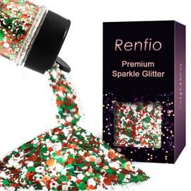 Renfio Resin Glitter, Red Green White Mixed Chunky Glitter, Festivals Hexagon Sequins Flakes - Christmas Party