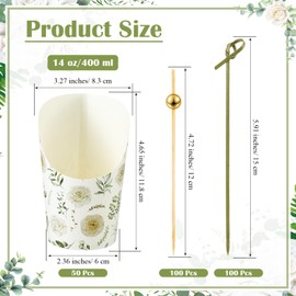 Tioncy 250 Pcs Charcuterie Cups with Cocktail Picks Sets, Bridal Shower Decoration 50 Charcuterie Cups with 200 Sticks for Wedding Baby Shower Floral Boho Party Decorations (White Green,Floral)