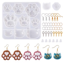 Magibeads 11 Styles Paw Print Cat Head Silicone Molds Cute Animal Dog Cabochons Resin Mold Pet Kitten Resin Casting Molds for Crafts DIY UV Epoxy Resin Earring Keychain Dog Collar Making Supplies