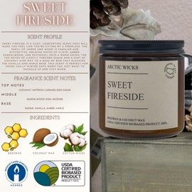 Sweet Fireside Candles | Arctic Wicks 16oz Coconut & Beeswax Candles | Campfire Sweet Scented Fireside Candles for Fall, Winter, Holidays, Gifts, Non-Toxic, Sustainable | USDA Certified 100% Biobased