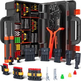 SOMELINE Waterproof Automotive Connector Crimping Tool Kit, 1/2/3/4/5 Pin Waterproof Wire Connectors, with 22-14 AWG Ratchet Crimping Tool and Terminal Removal Tool, for Car/Motorcycle/Boat