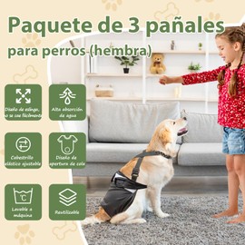 Rosvola Pañales para Perros Hembra, Lavables Perros Pantalones Fisiológicos, Pañales Envueltos con Correa del Hombro, Transpirable Y Cómodo，súper Absorbentes，Reutilizables (M)