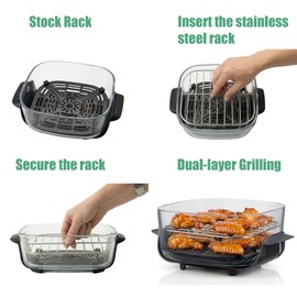 2 Pack Stainless Steel Crisper Rack Replacement for Ninja Crispi Portable Glass Air Fryer, 4-Qt & 6-Cup Accessories, Non-Toxic Food Grade Air Fry Rack for Ninja Crispi FN101 FN100 Series