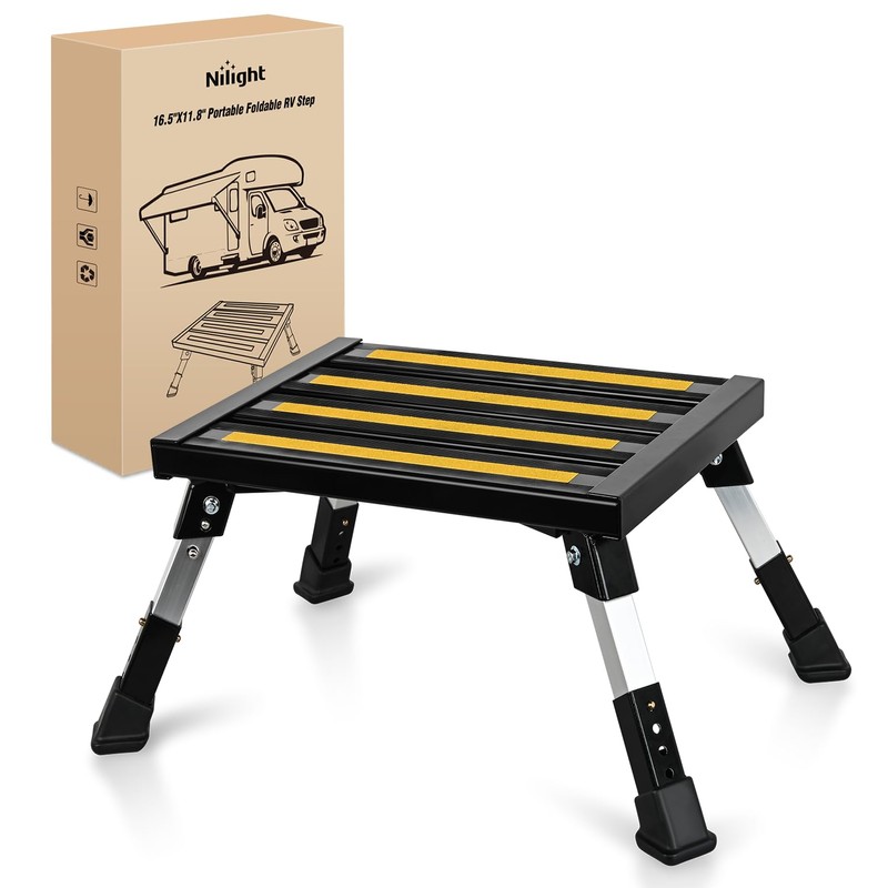 Nilight RV Steps Folding Aluminum Step Stool Heavy Duty Camper
