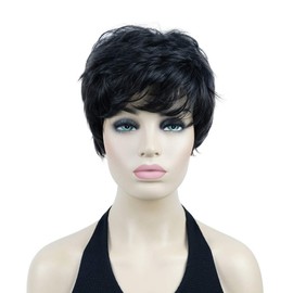 Lydell Short Straight Fluffy Full Synthetic Wigs with Bangs for Women Girls Darkest Brown Black