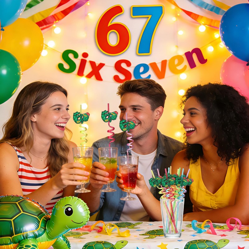 6 7 Meme Gen Crazy Straws for Kids Ninja Green