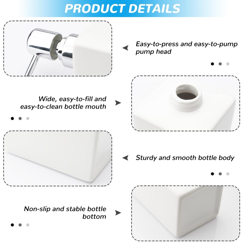 AstraLoom 320ml Liquid Soap Dispenser, Refillable Square Ceramic Design, Long