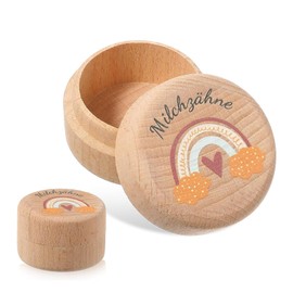Celiodd Tooth Box Milk Teeth Girls, Milk Tooth Box, Milk Teeth Boys, Wooden Tooth Box with Rainbow Pattern, Christening and Birthday Gifts for New Parents