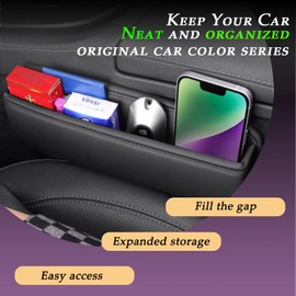 LEQBO Car Seat Gap Filler, Leather Car Seat Gap Organizer,Front Car Seat Storage Box for Phones,Keys,Cards,Sunlasses,fit for Driver/Passenger Seat，Storage Size: L10.63”×W2”×H3.9”(Black，2 Pack)