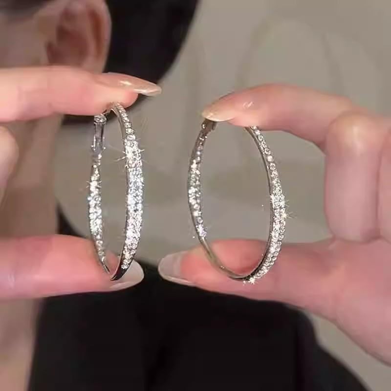 XYWstore Large Hoop Earrings for Women, Silver Alloy with Cubic