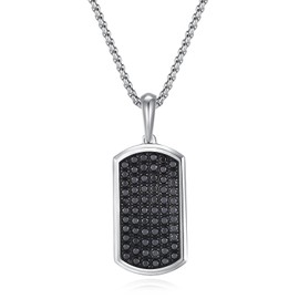 GAVU Black Dog Tag Necklace for Men, Silver Necklace Stainless Steel Necklace for Men, Black Diamond Necklace for Men 22"
