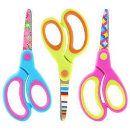 Scissors Set of 3 Pack,Safety Children Kid Scissors,Small Craft Kids Scissors with Blunt-Tip Floral Print Blade and Soft Grip,Great for Diy,Arts,Home,School Classroom Use