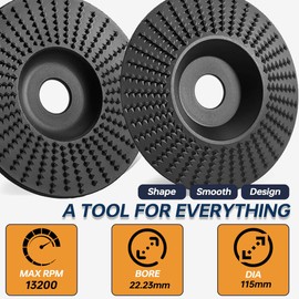 Acmerota Wood Grinding Disc for Angle Grinder 115 mm Inclined and Flat Wood Grinding Disc Shape Grinding Disc for 22 mm Angle Grinder Mandrel with Pressure Plate Kit for Angle Grinder