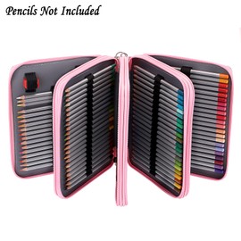 BTSKY Colored Pencil Case- 160 Slots Pencil Holder Pen Bag Large Capacity Pencil Organizer with Handle Strap Handy Colored Pencil Box with Printing Pattern (Pink Rose)